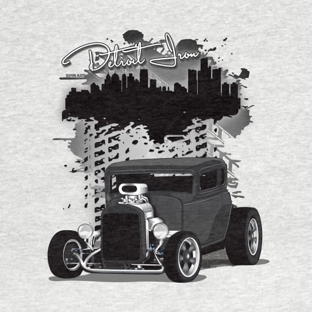 1932 Black Chevy 5 Window Coupe HotRod Detroit Iron Print by RPM-ART